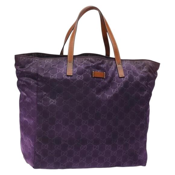 GUCCI GG Canvas Tote Bag Nylon Purple Gold - Picture 1 of 16